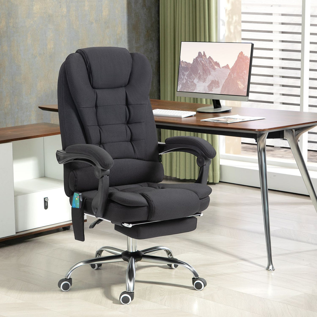 Ergonomisk massasjekontorstol, liggende med fotstøtte, svart