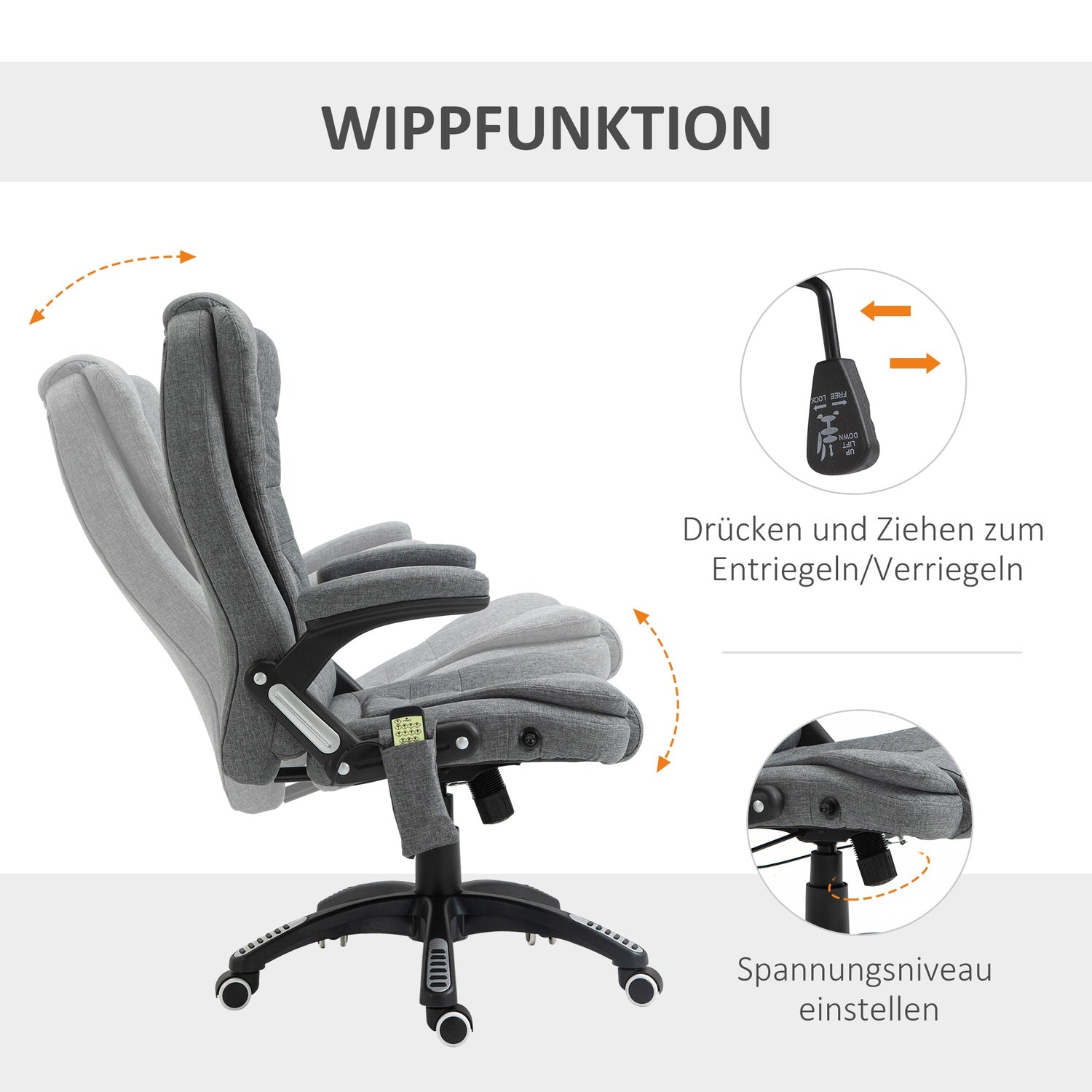 Ergonomisk massagestol, höjdjusterbar, grå, 67x74x116-126 cm