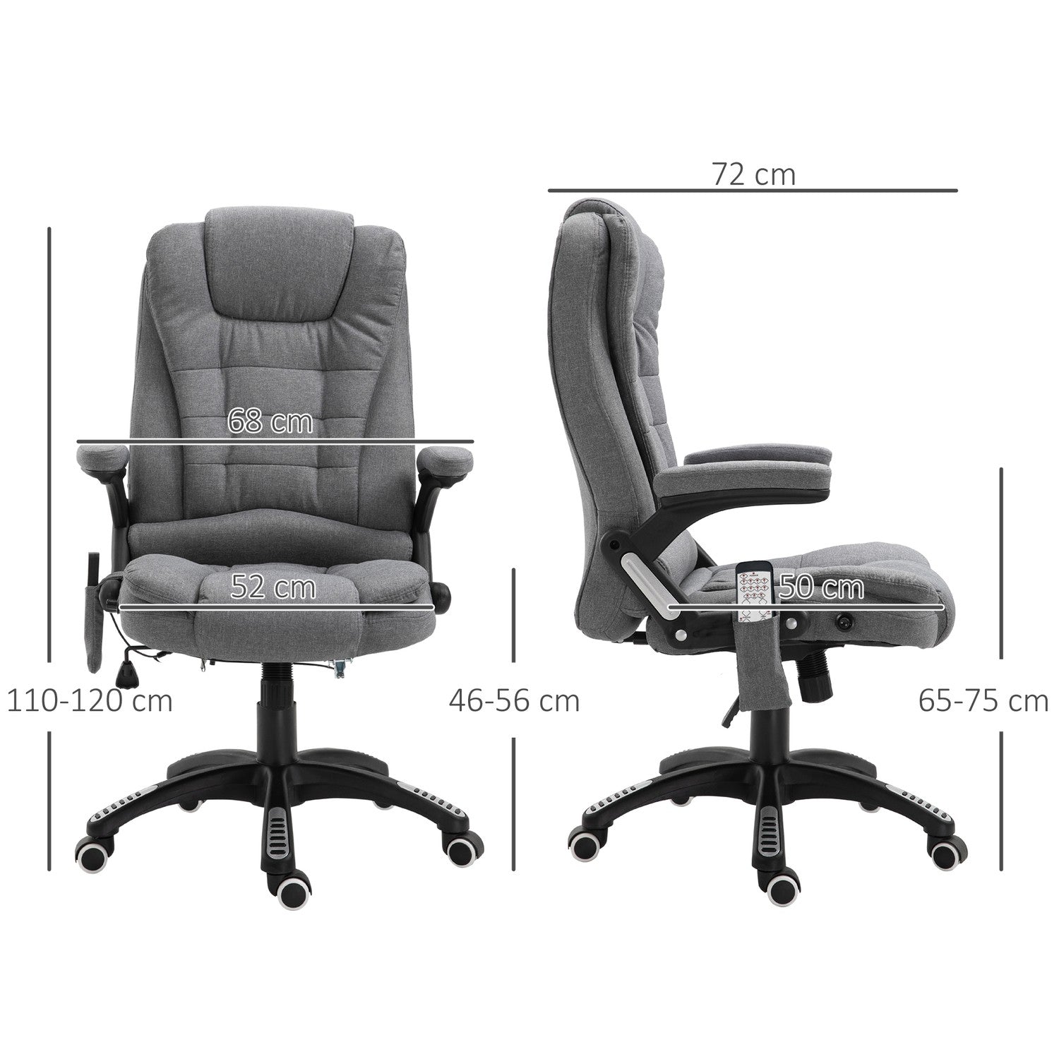 Ergonomisk massagestol, höjdjusterbar, grå, 67x74x116-126 cm