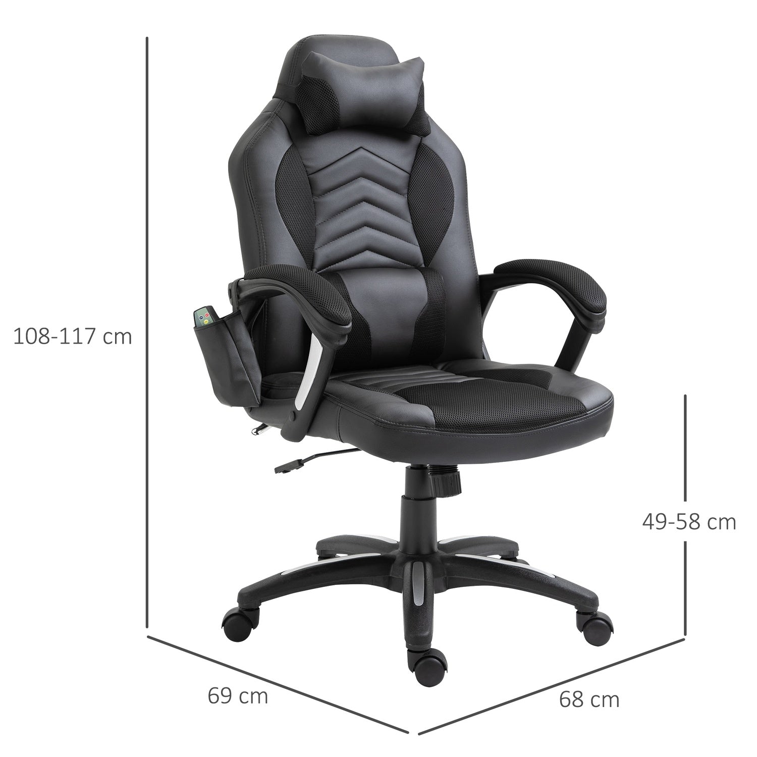 Ergonomisk massagestol i svart konstläder med värme och vibration