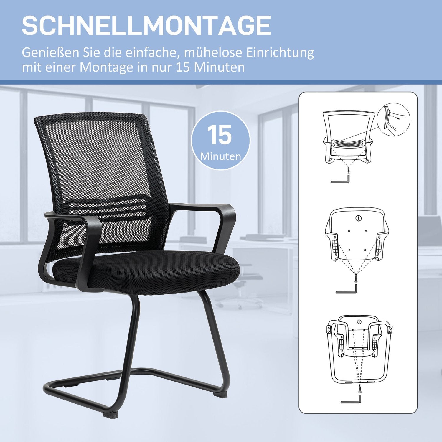 Ergonomisk nätstol, skum, metallben, svart