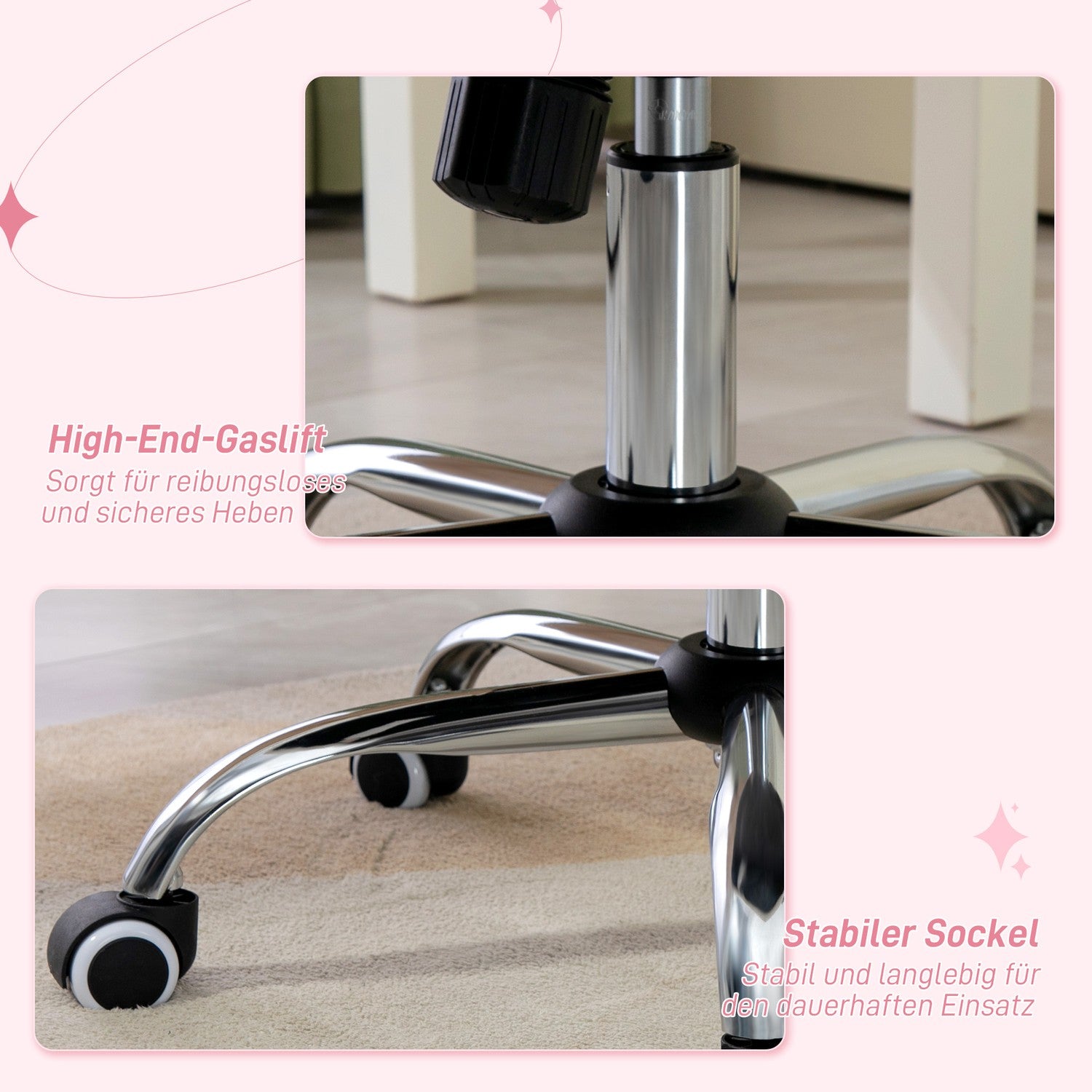 Ergonomisk rosa kontorsstol för kvinnor, höjdjusterbar