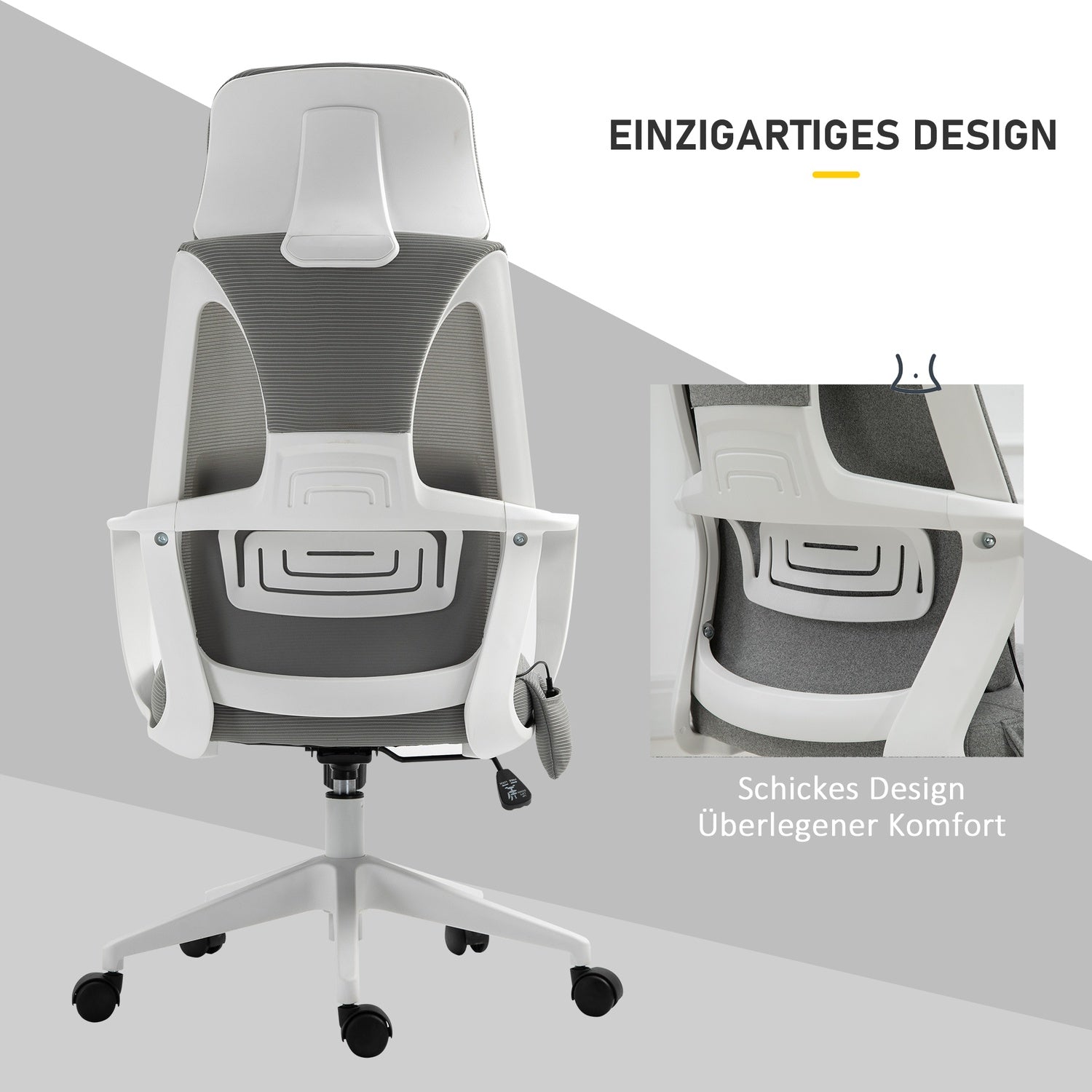 Ergonomisk spelstol med massage, vridbar, grå nylon