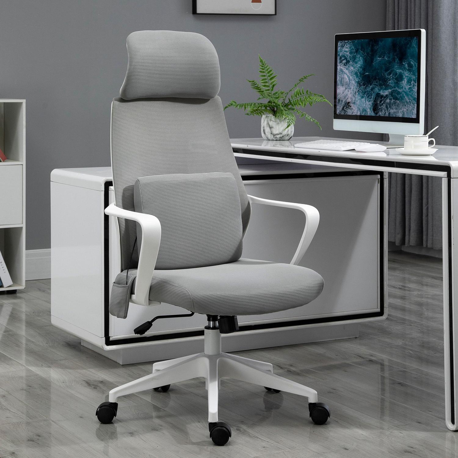 Ergonomisk spelstol med massage, vridbar, grå nylon