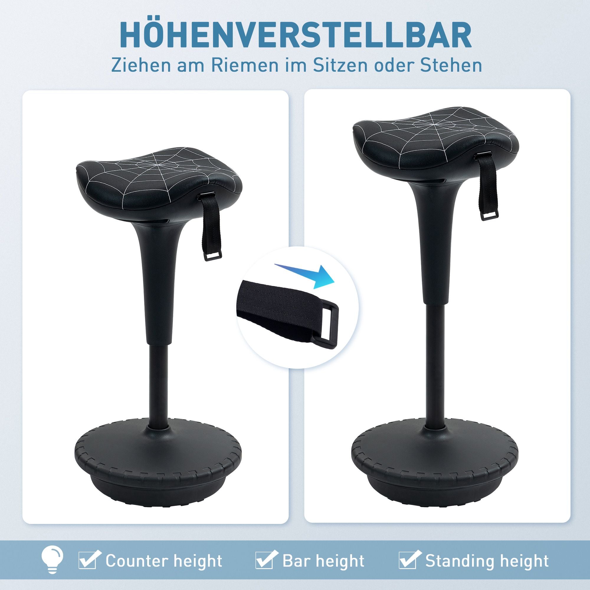 Ergonomisk ståpall med justerbar höjd, svart