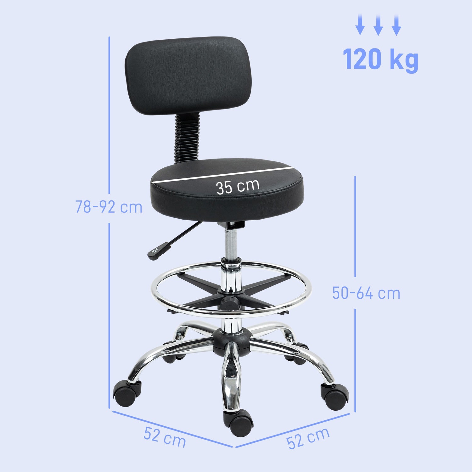 Ergonomisk svart kontorsstol med fotring, justerbar vridbar