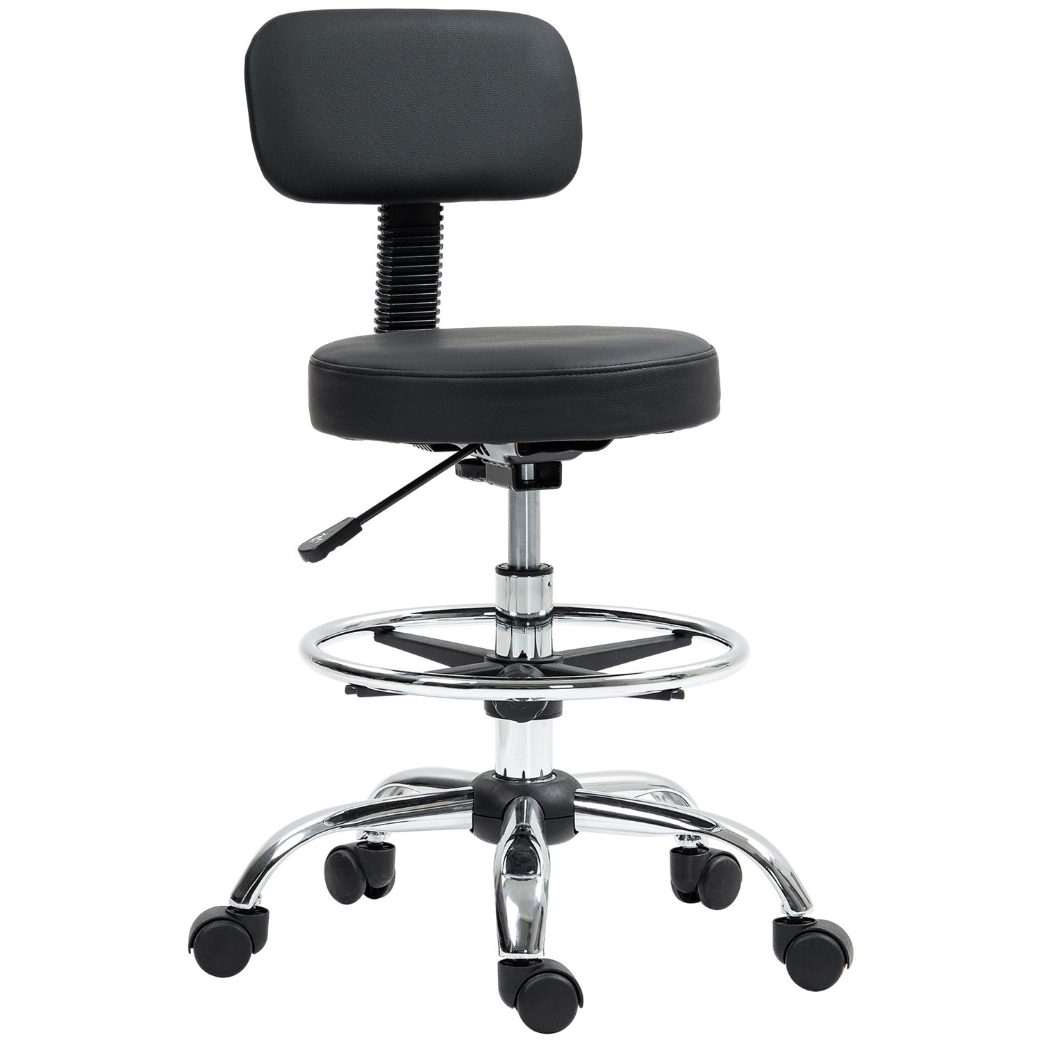 Ergonomisk svart kontorsstol med fotring, justerbar vridbar