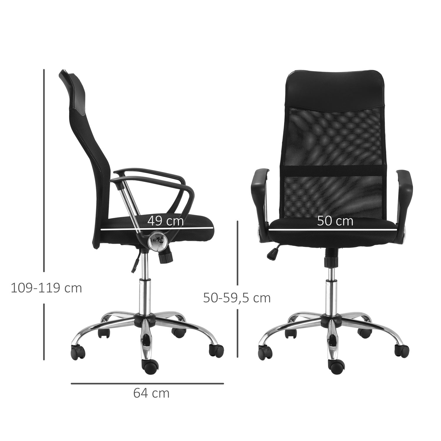 Ergonomisk svart svängbar spelstol, meshskum, justerbar höjd