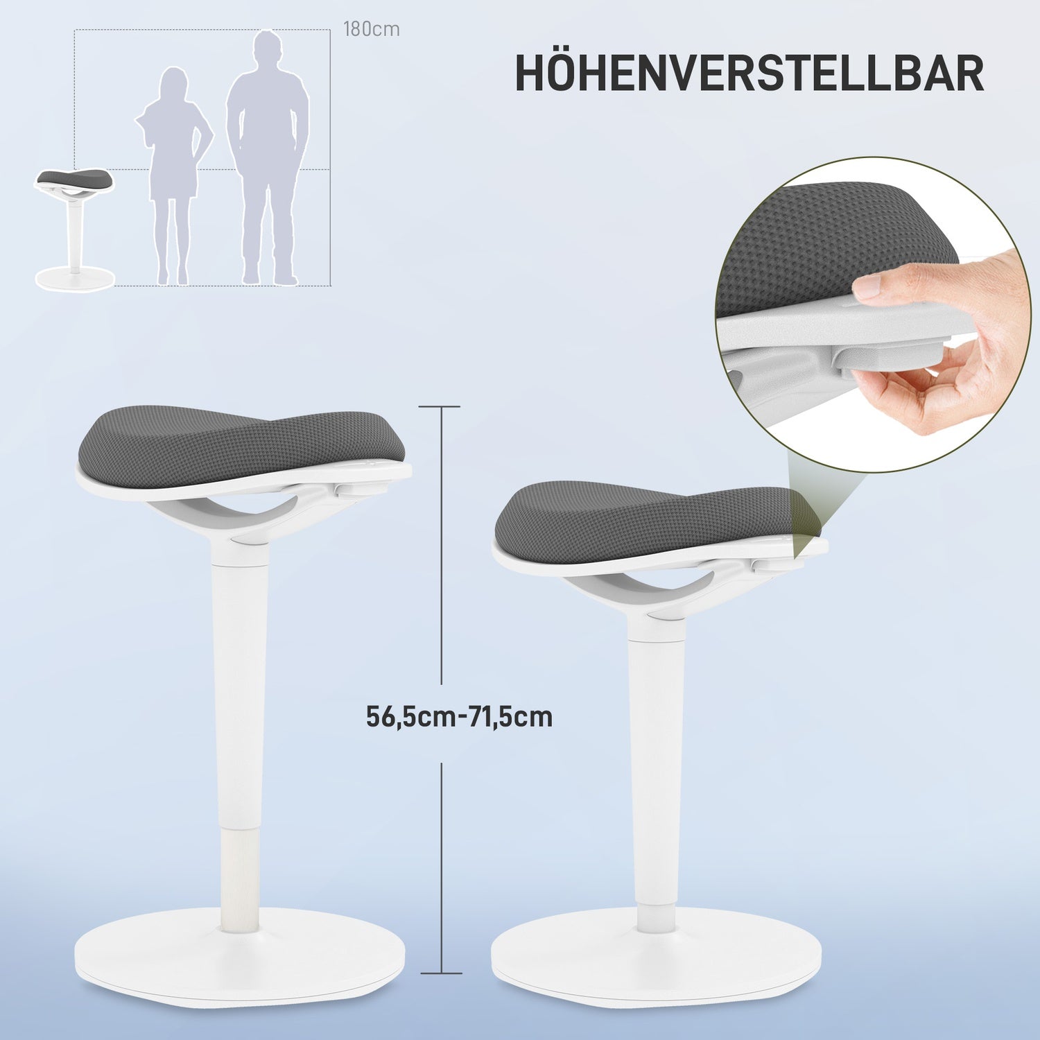 Ergonomisk svängbar pall – höjdjusterbar, grå mesh