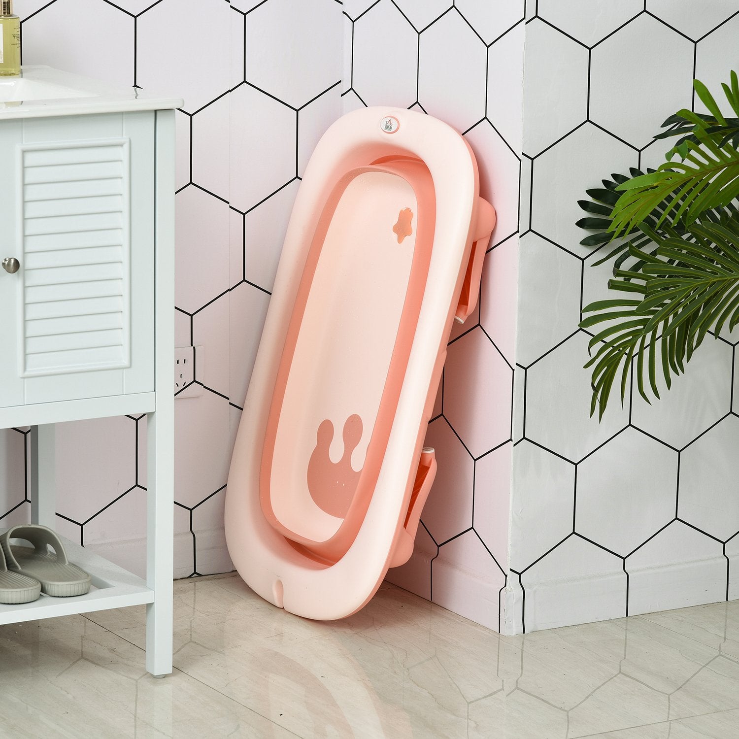 Ergonomiskt hopfällbart babybadkar, rosa plast, 84,5 cm