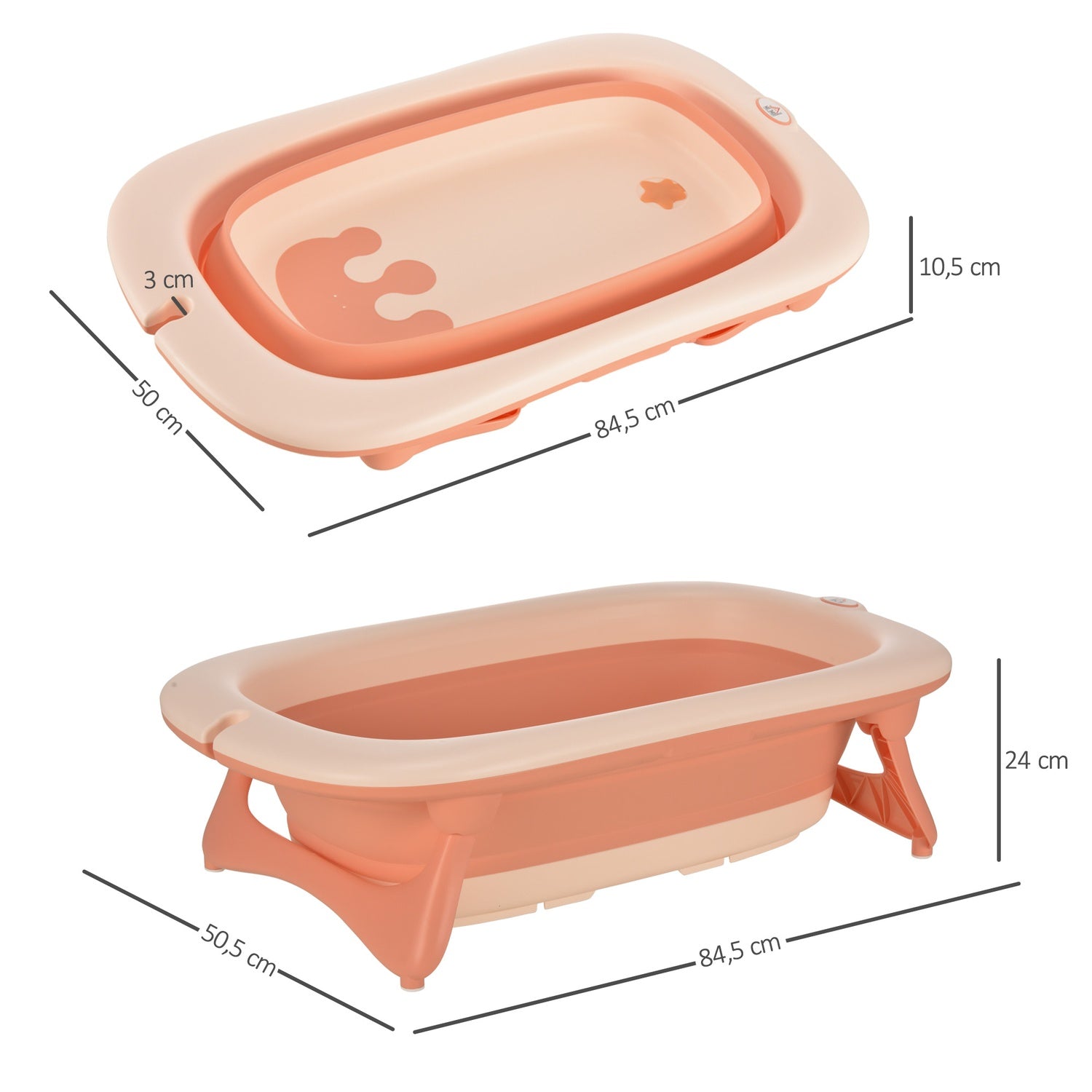 Ergonomiskt hopfällbart babybadkar, rosa plast, 84,5 cm