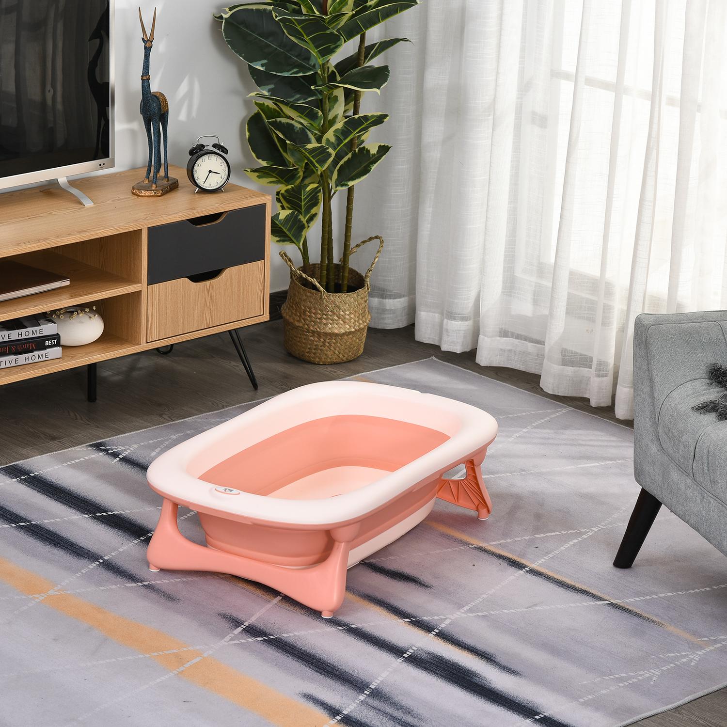 Ergonomiskt hopfällbart babybadkar, rosa plast, 84,5 cm