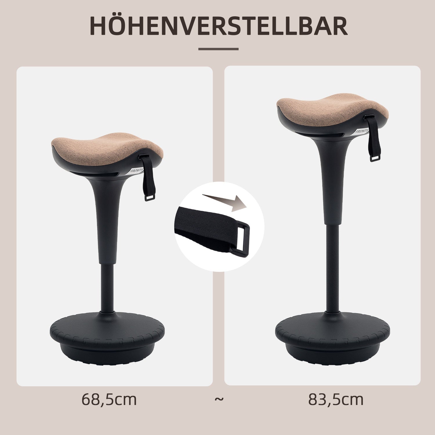Ergonomisk vridbar kontorspall, justerbar 68,5-83,5 cm, brun