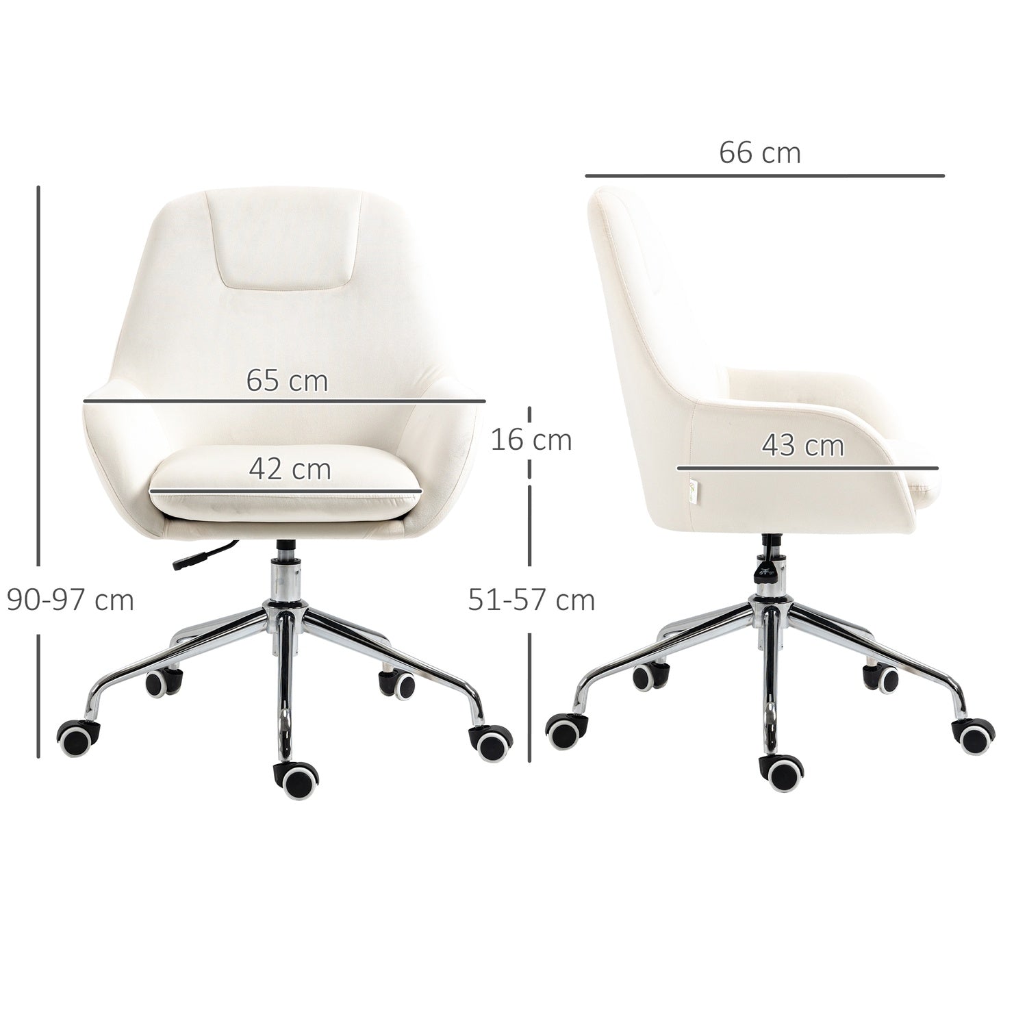 Ergonomisk vridbar kontorsstol, justerbar höjd, sammetskräm