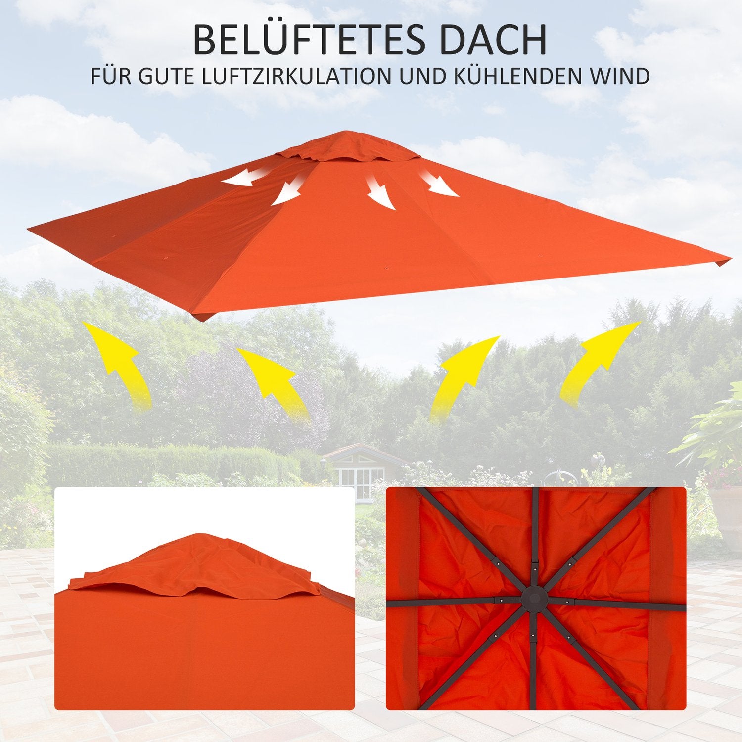 Orange Polyester Gazebo Taktäcke, Solskydd, 3x3 m