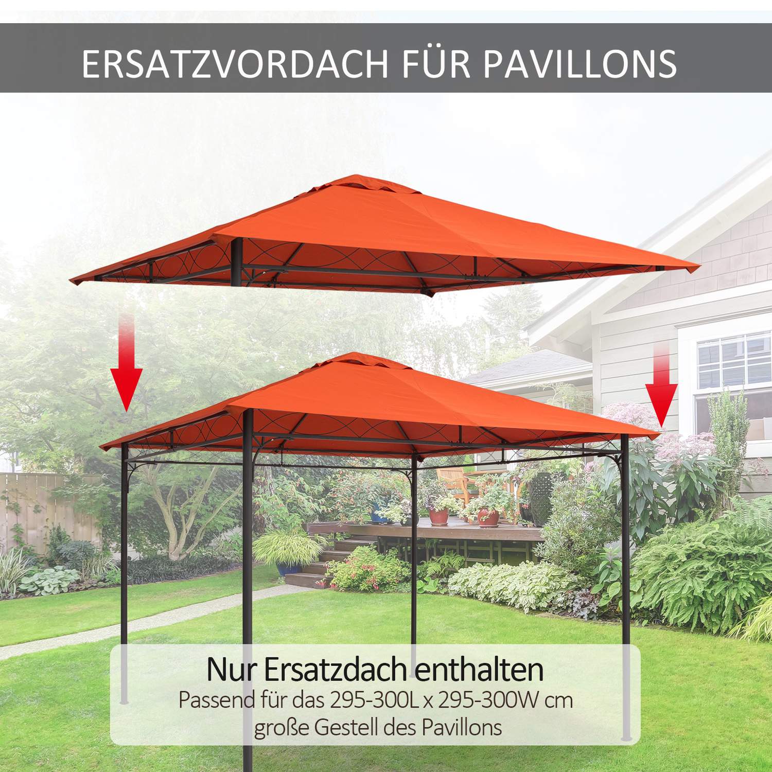 Orange Polyester Gazebo Taktäcke, Solskydd, 3x3 m