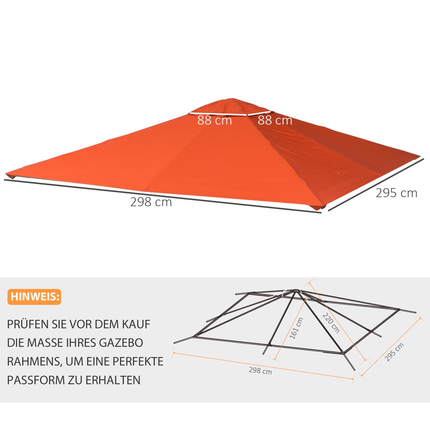 Orange Polyester Gazebo Taktäcke, Solskydd, 3x3 m