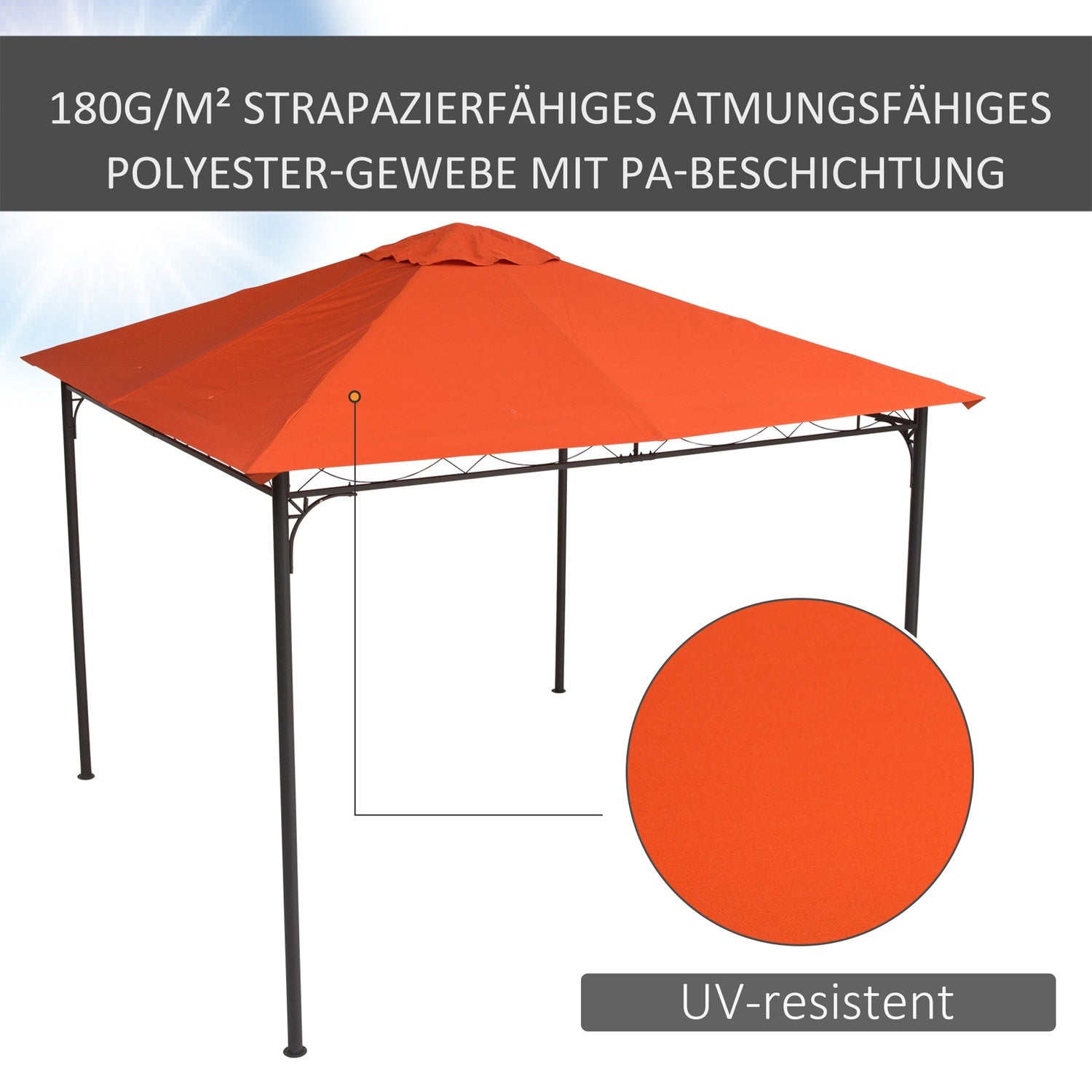 Orange Polyester Gazebo Taktäcke, Solskydd, 3x3 m