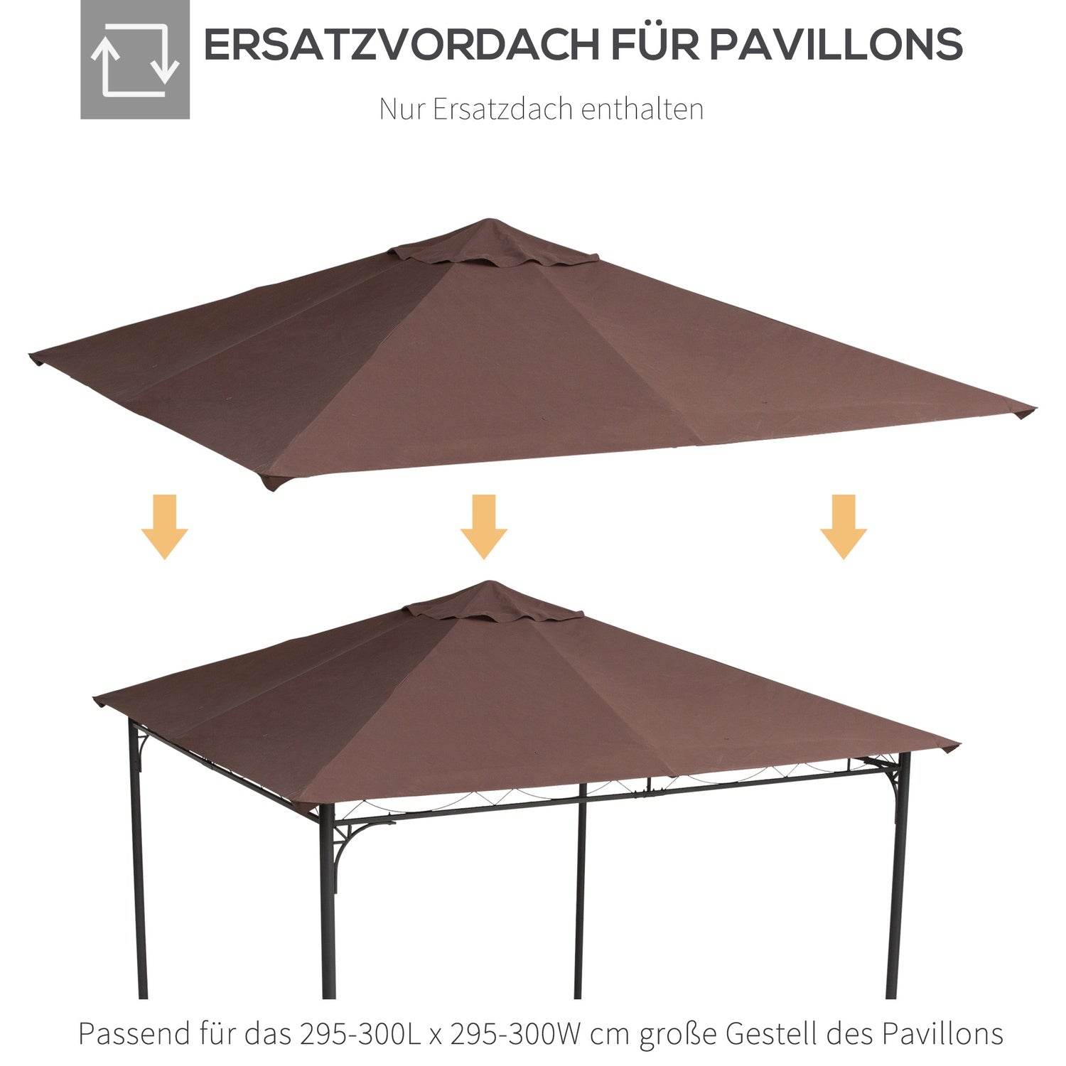 Gazebo Ersättningsskydd, Solskydd, 2,93x2,93M, Kaffe