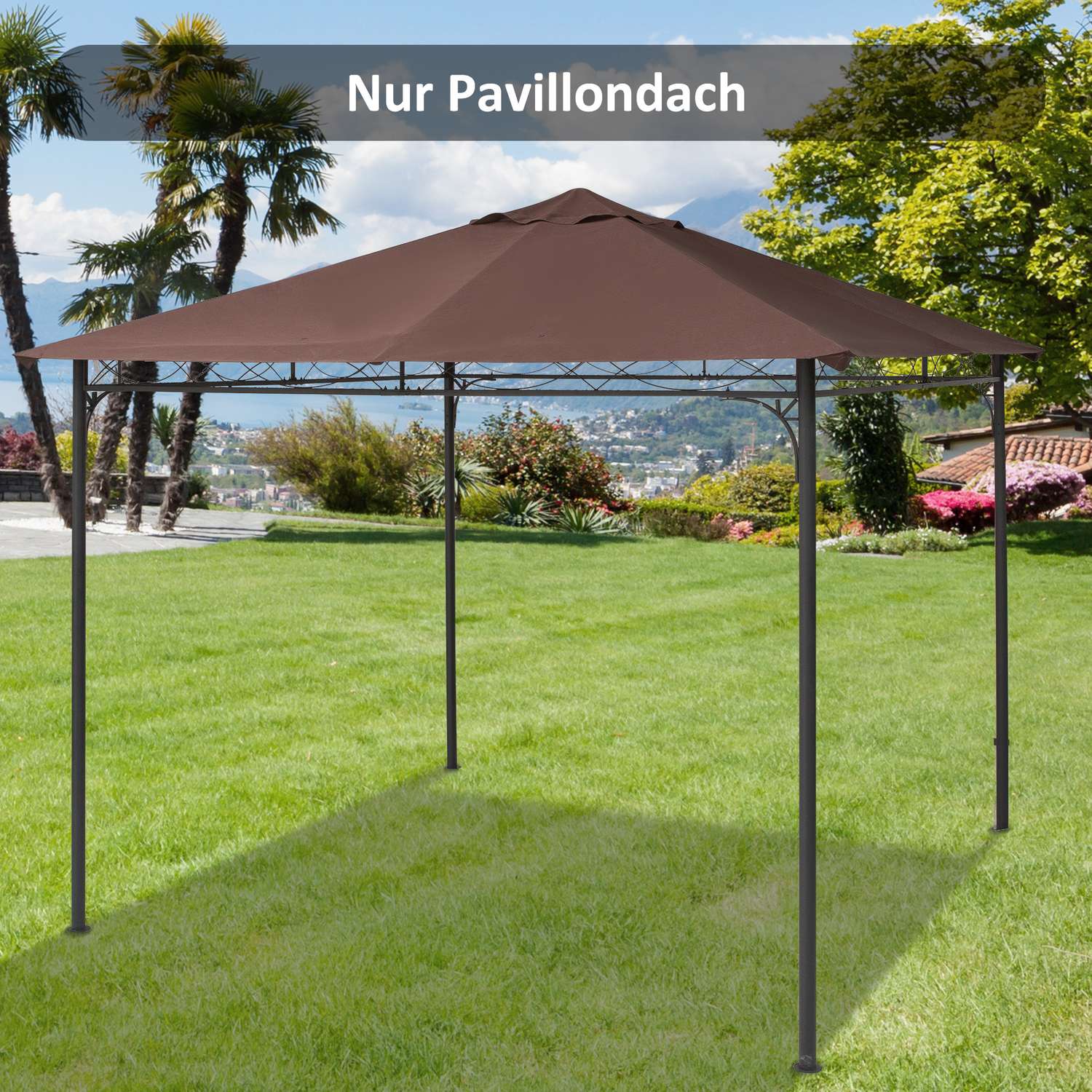 Gazebo Ersättningsskydd, Solskydd, 2,93x2,93M, Kaffe