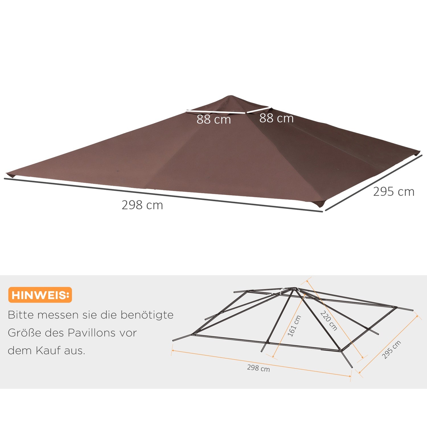 Gazebo Ersättningsskydd, Solskydd, 2,93x2,93M, Kaffe