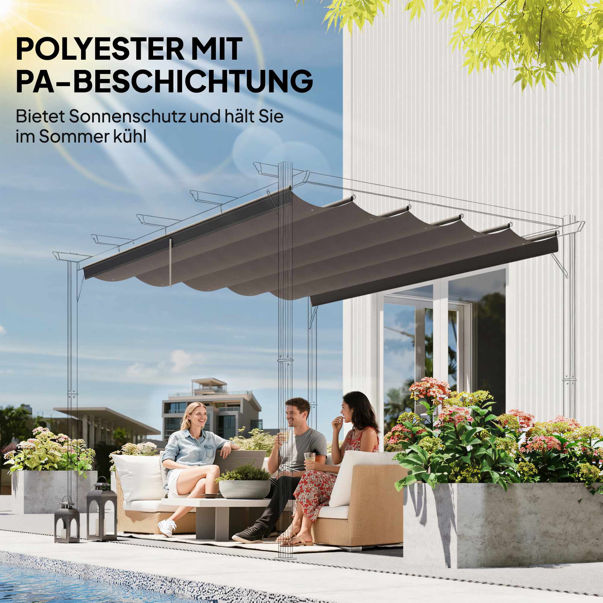 Ersättningstak för 3x3m Pergola, Ljusgrå, Polyester