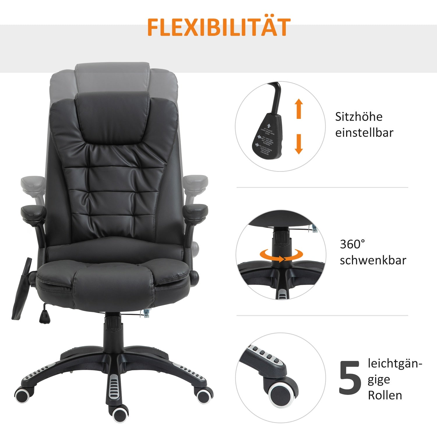 Executive kontorstol, massasje & varme, kunstskinn