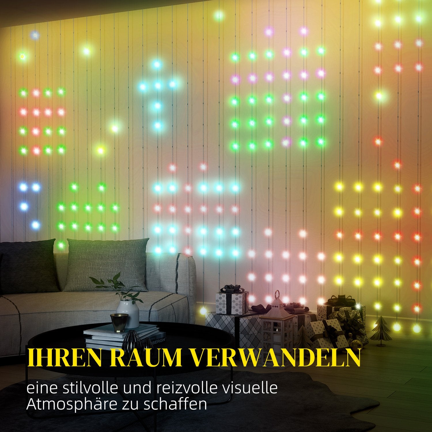 LED Fairy Light Curtain, 3x3m, 400 LEDs, Music Sync, Timer