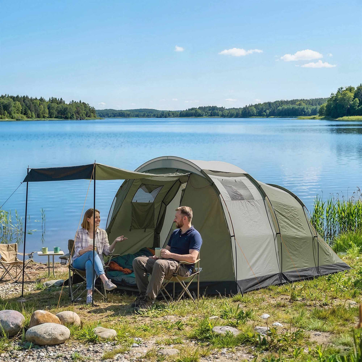 Familiecampingtelt for 3–4 personer, 3000 mm vanntett, grønt