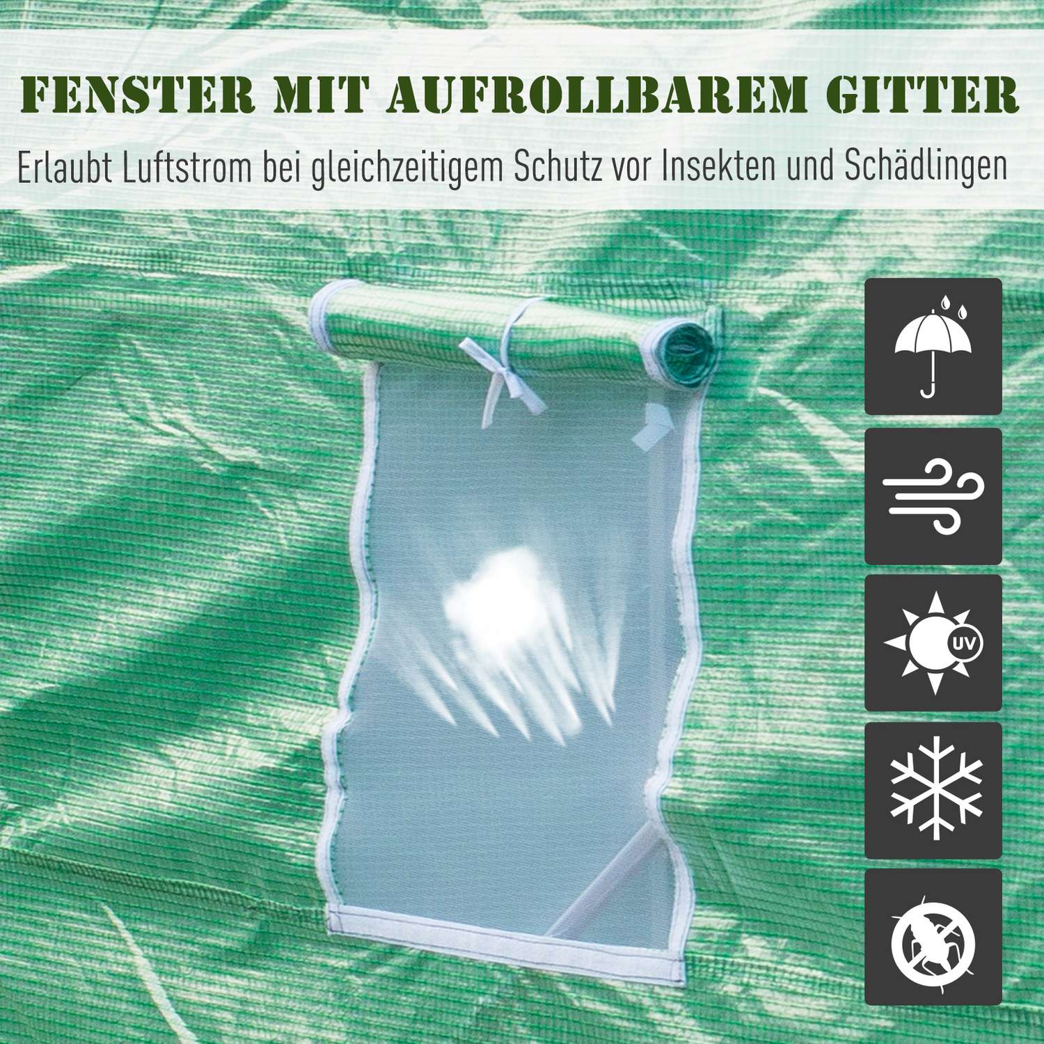 Grön växttunnel med fönster, 445x190x200 cm
