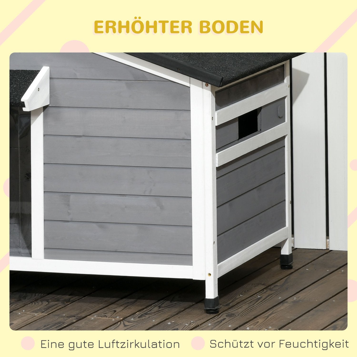 Fir Wood Dog House, väderbeständig med avtagbart golv