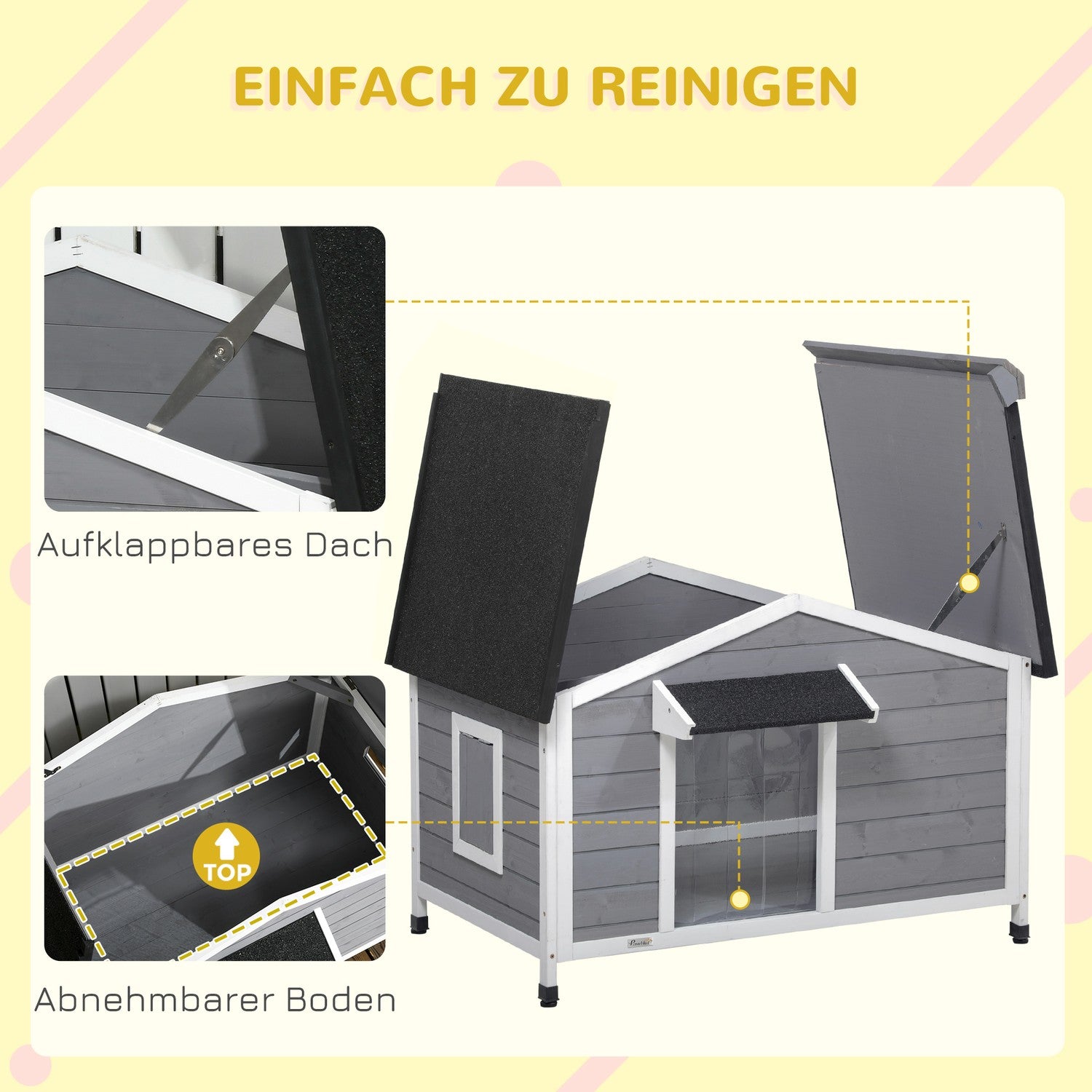 Fir Wood Dog House, väderbeständig med avtagbart golv