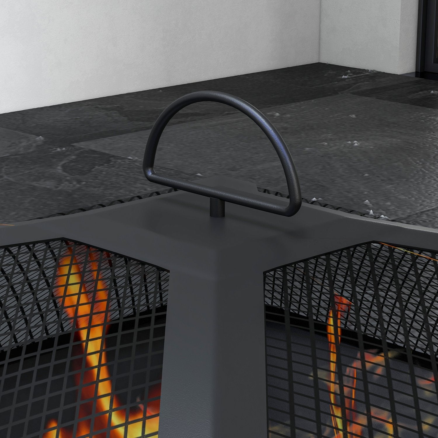Fire Bowl & Spark Grille med poker, metall, svart
