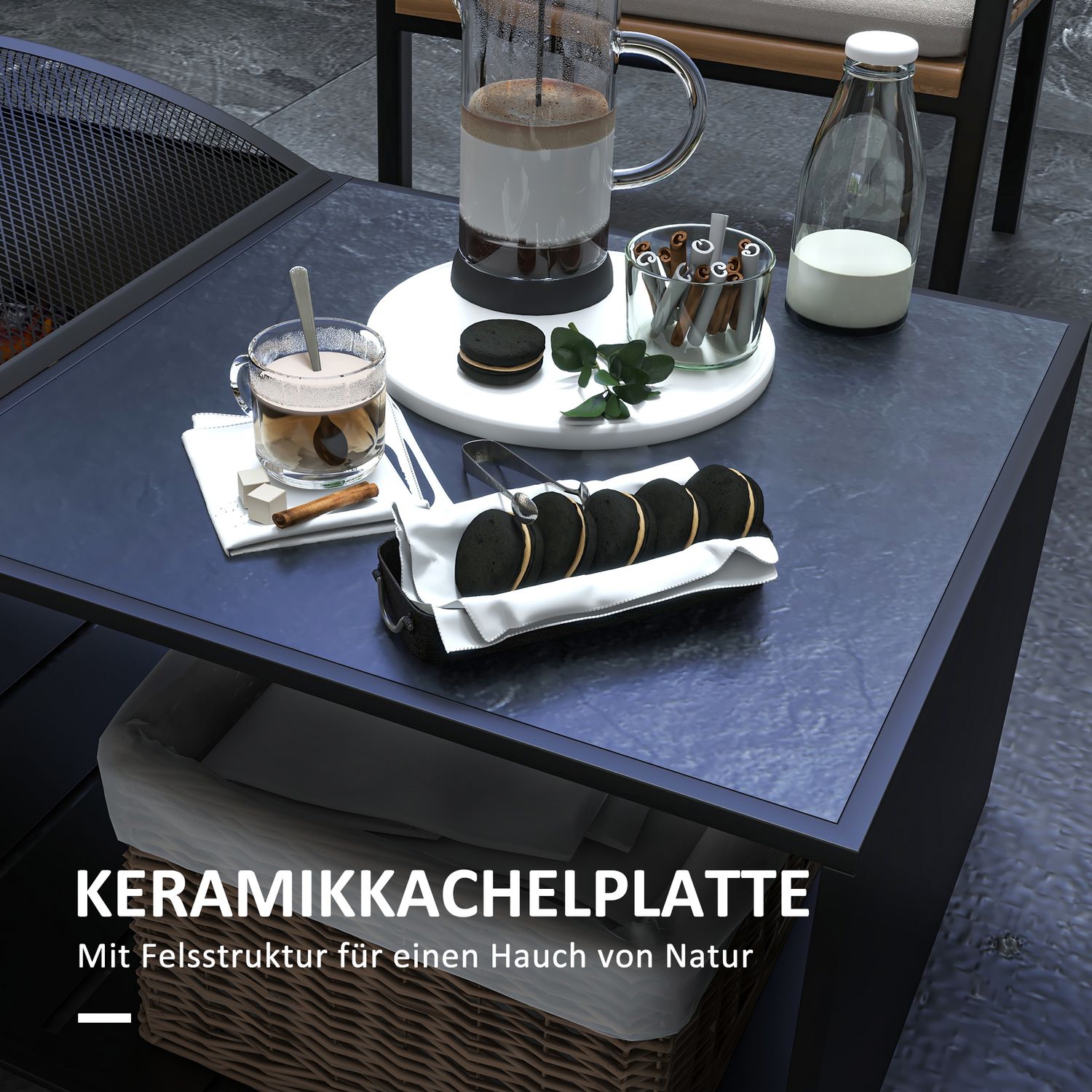 Fire Bowl & Spark Grille med poker, metall, svart