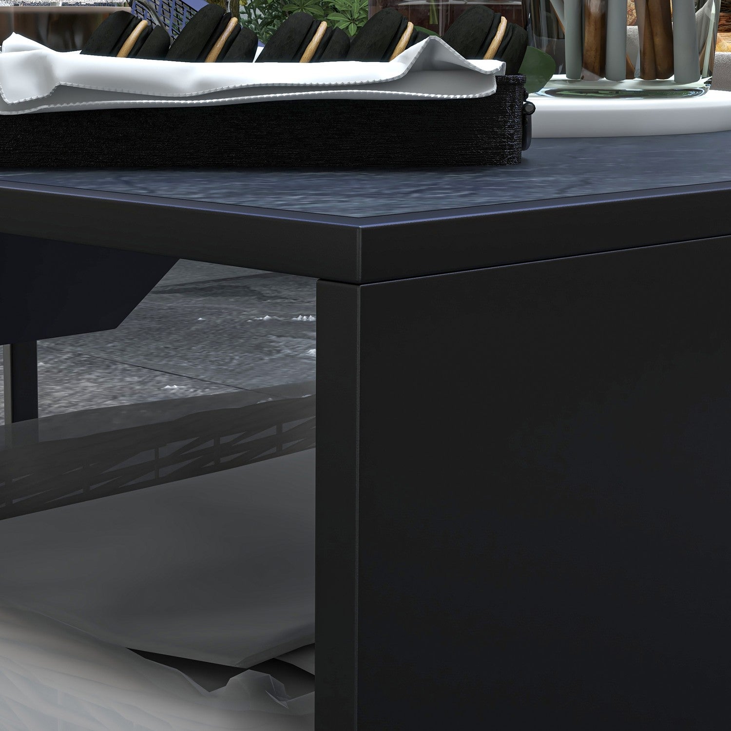 Fire Bowl & Spark Grille med poker, metall, svart