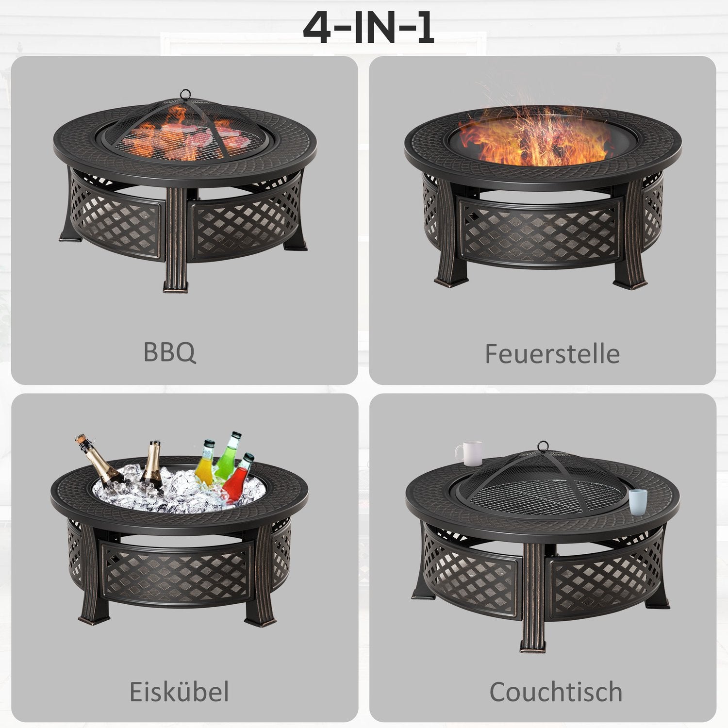 Rund eldstad i stål med gnistskydd för trädgård och grill