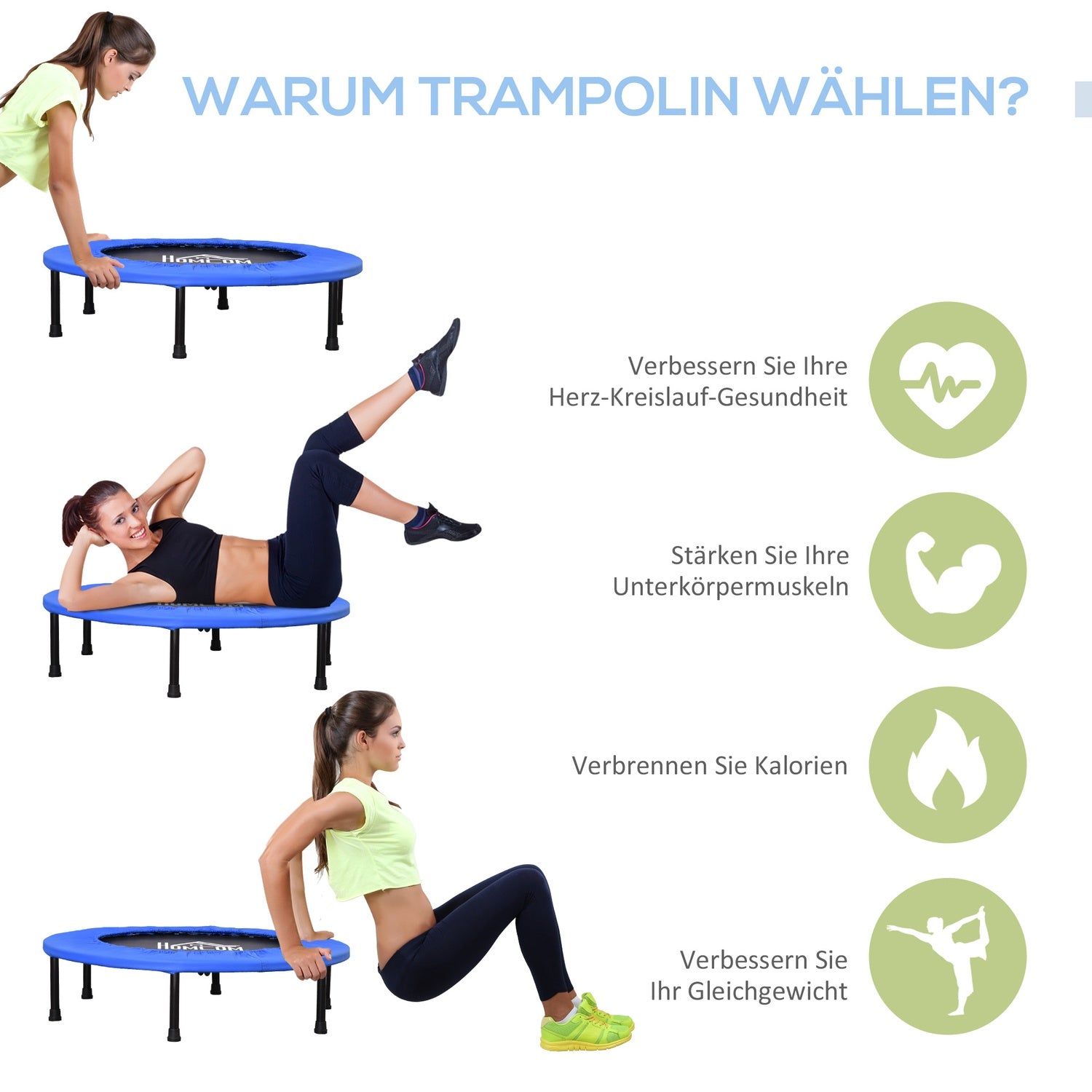 Fitnessstudsmatta, Ø91 cm, 100 kg belastning, halkfria fötter