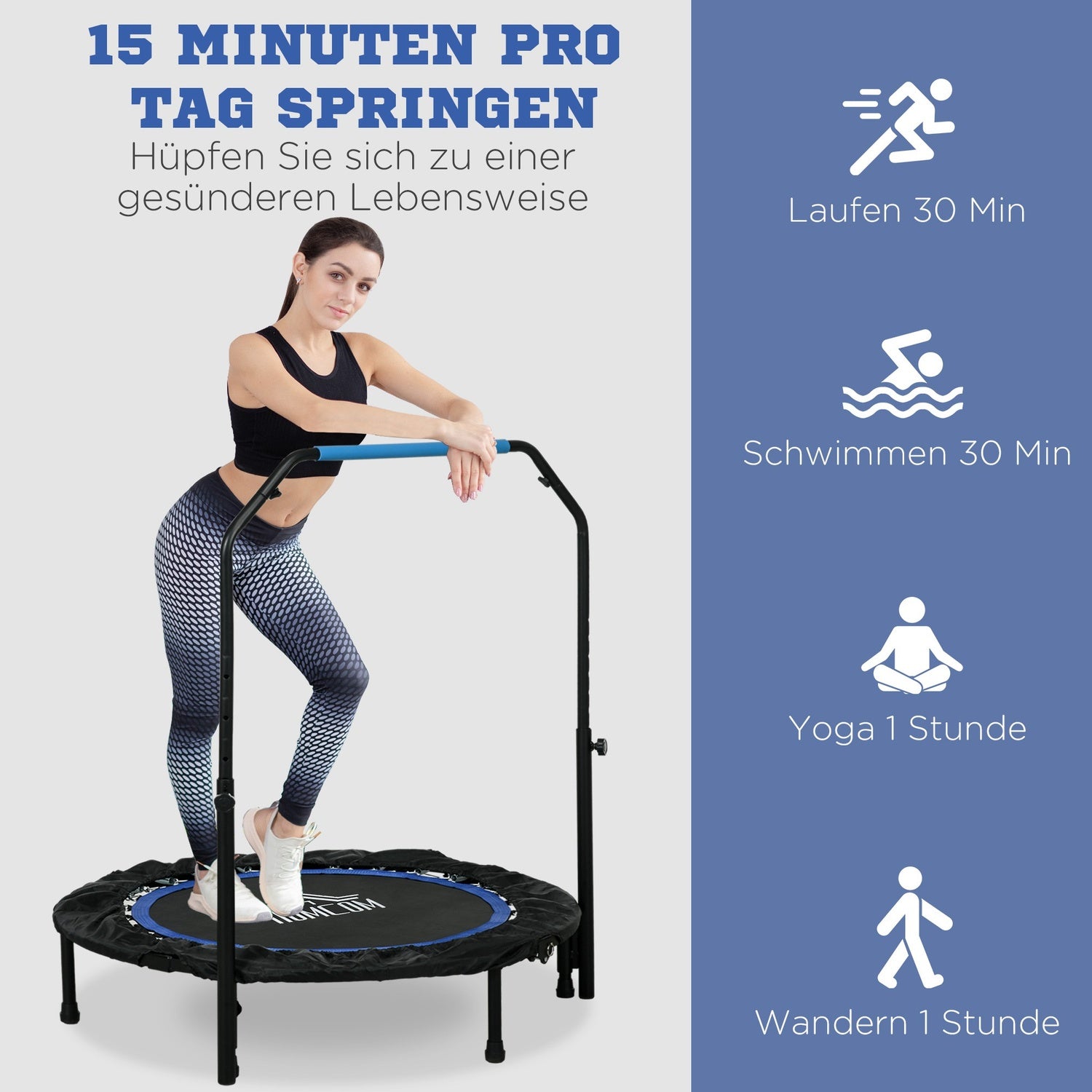 Vikbar fitnessstudsmatta, 100 kg, justerbart handtag, LCD