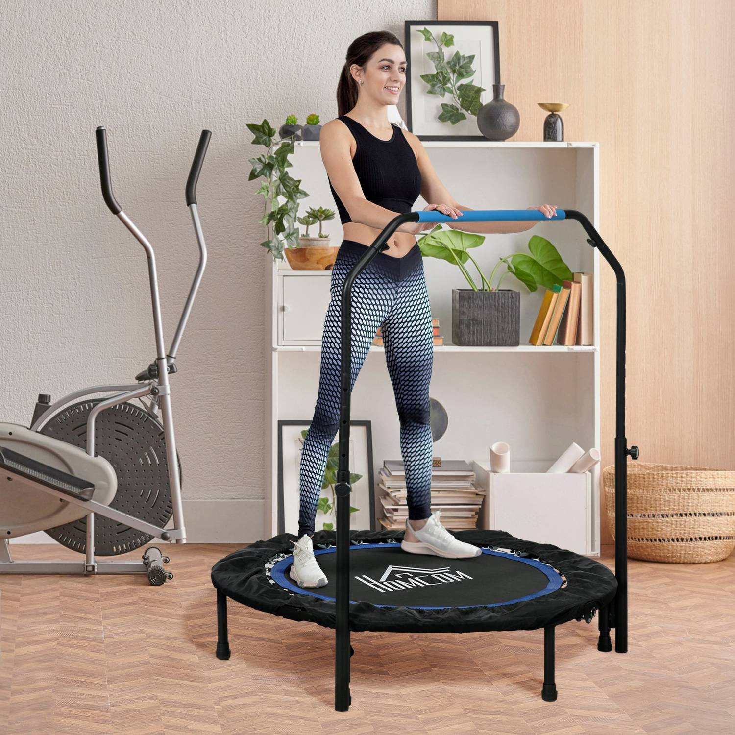 Vikbar fitnessstudsmatta, 100 kg, justerbart handtag, LCD