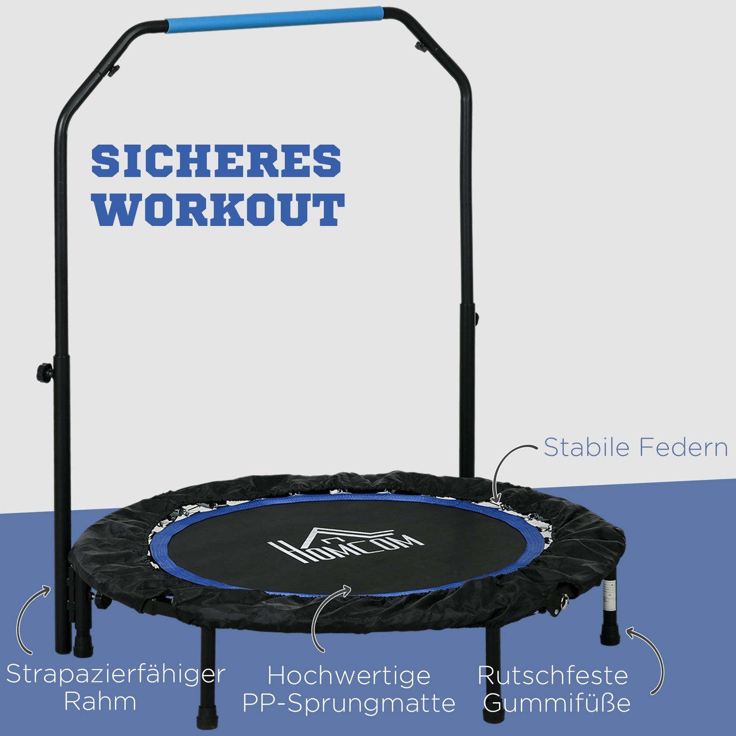 Vikbar fitnessstudsmatta, 100 kg, justerbart handtag, LCD