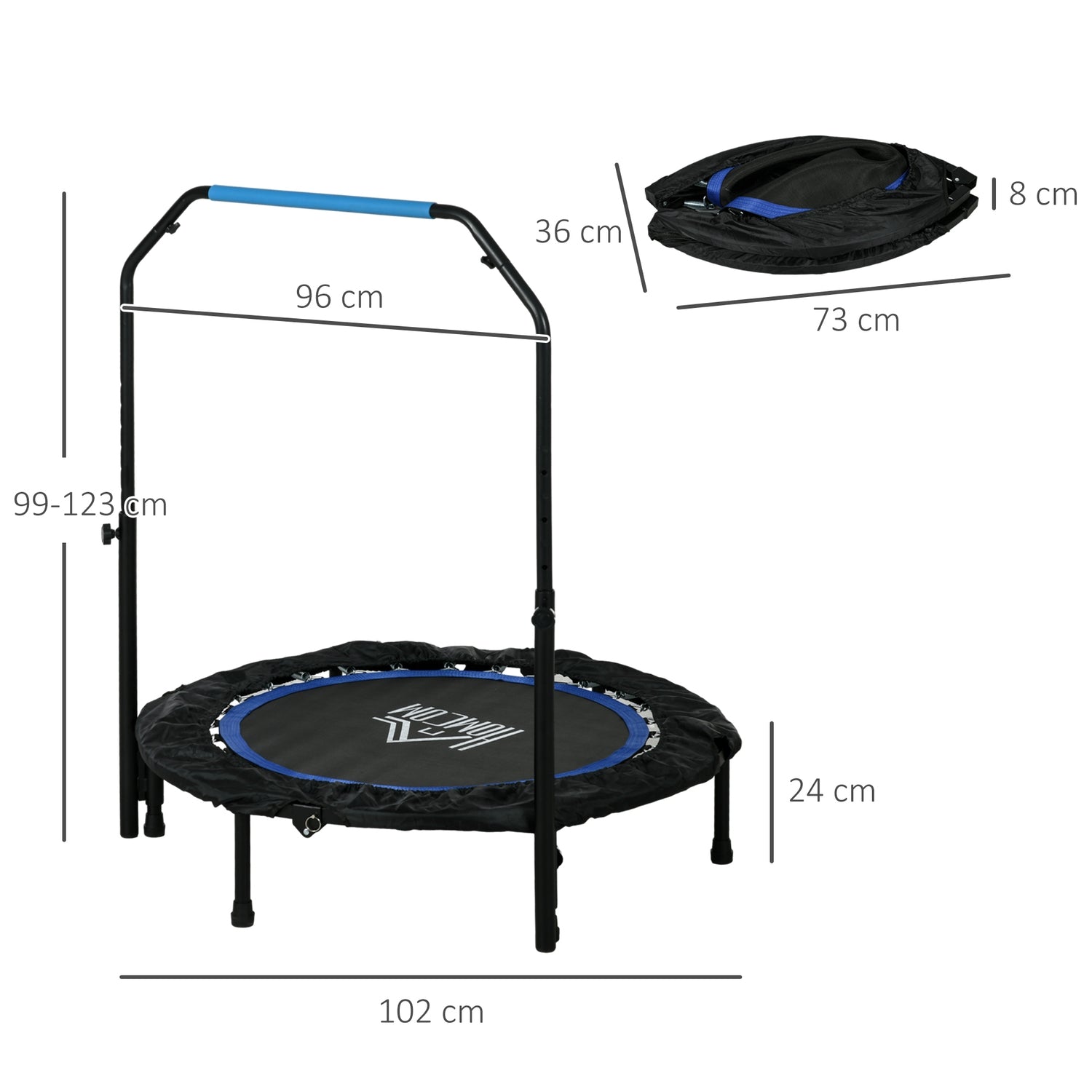 Vikbar fitnessstudsmatta, 100 kg, justerbart handtag, LCD