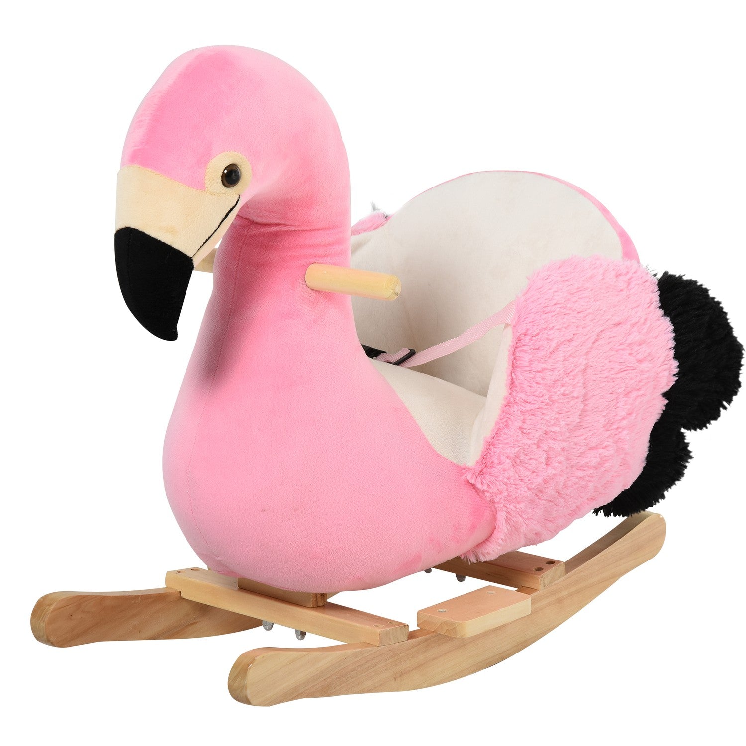 Flamingo gunghästleksak, plysch med säkerhetsbälte, 60 cm