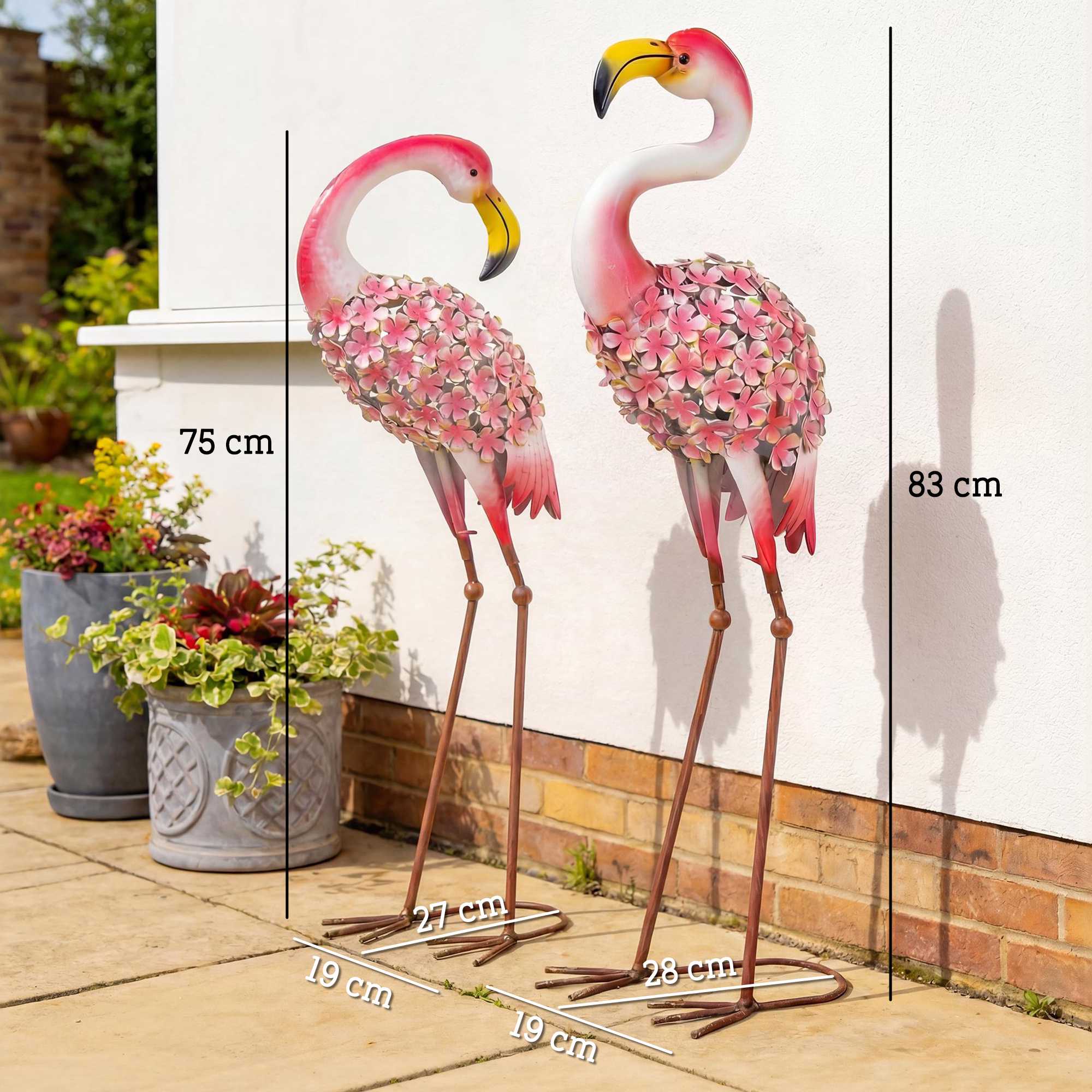Flamingo trädgårdsstatyer set om 2, metallfåglar med ankare