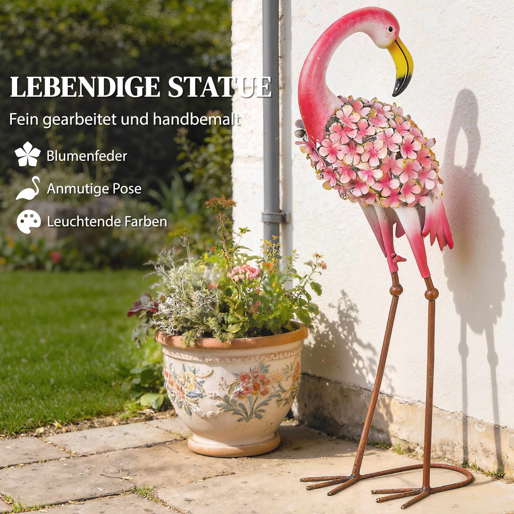 Flamingo trädgårdsstatyer set om 2, metallfåglar med ankare