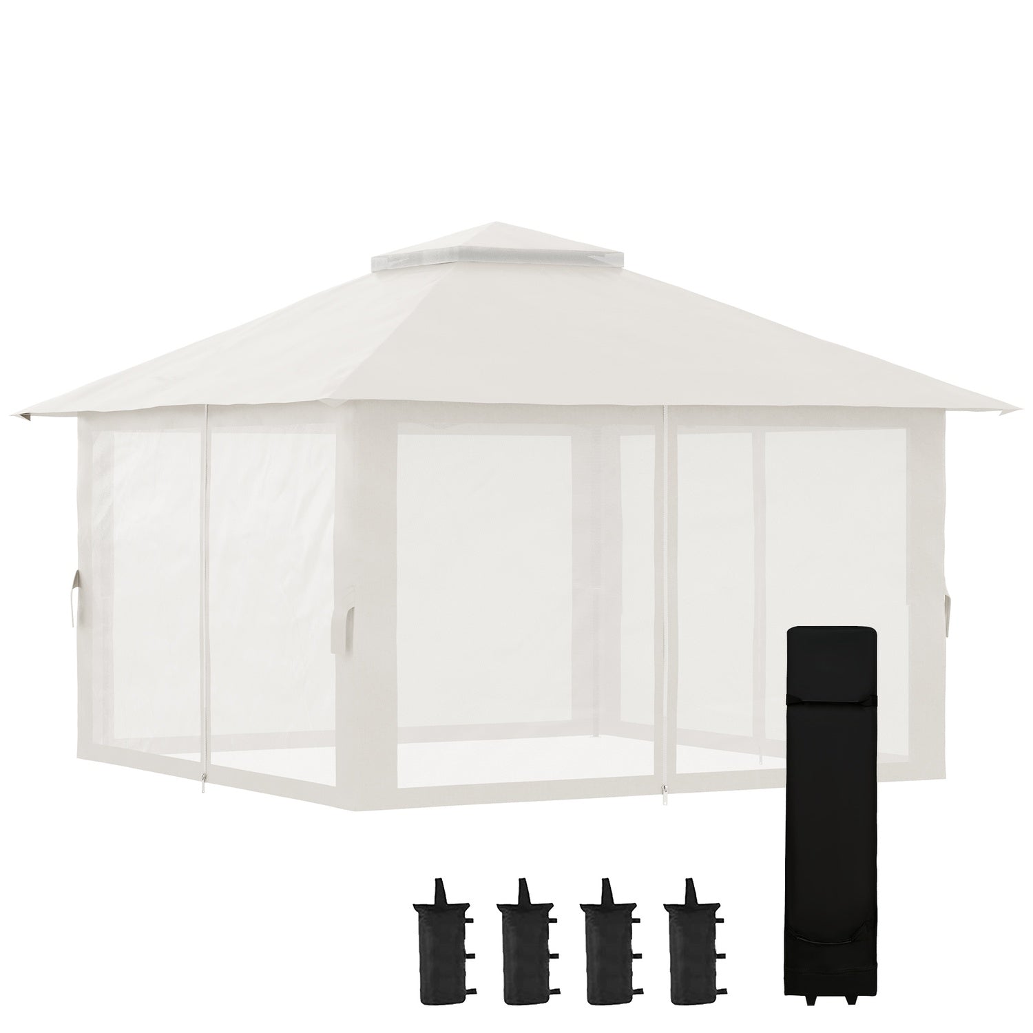 Fällbar paviljong 4x4m, UV-skydd, justerbar höjd, kräm