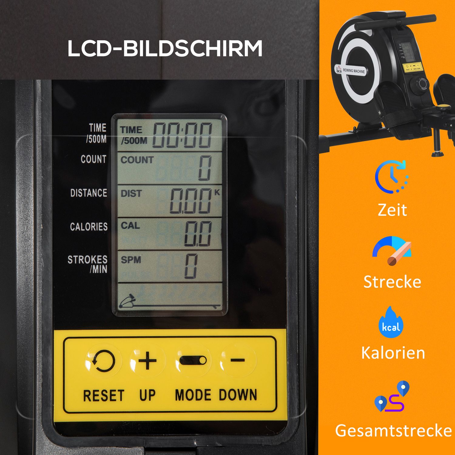 Fällbar roddmaskin – 8 nivåer, träning för hela kroppen
