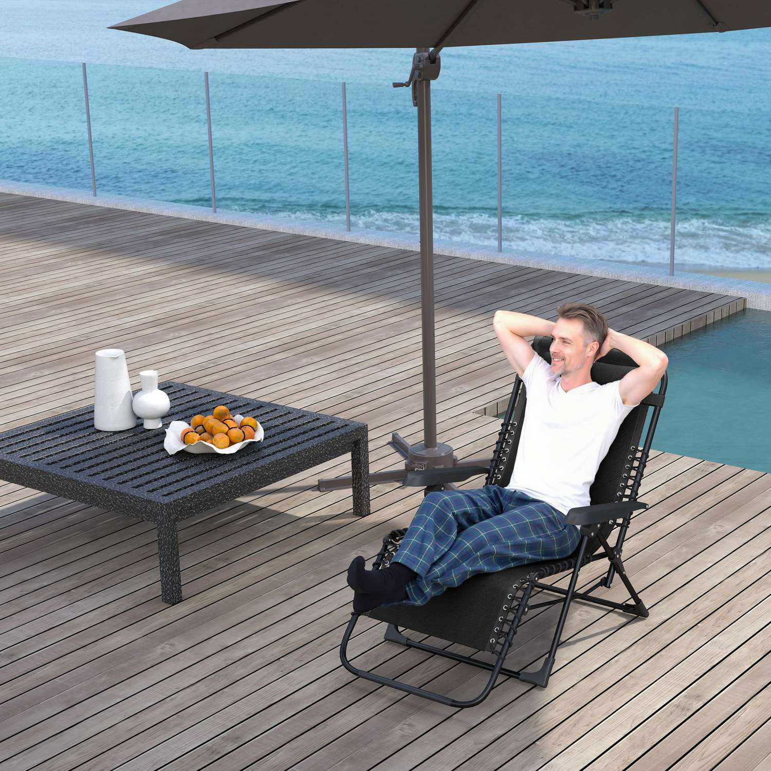 Fällbar solstol, justerbar, väderbeständig, 120 kg kapacitet