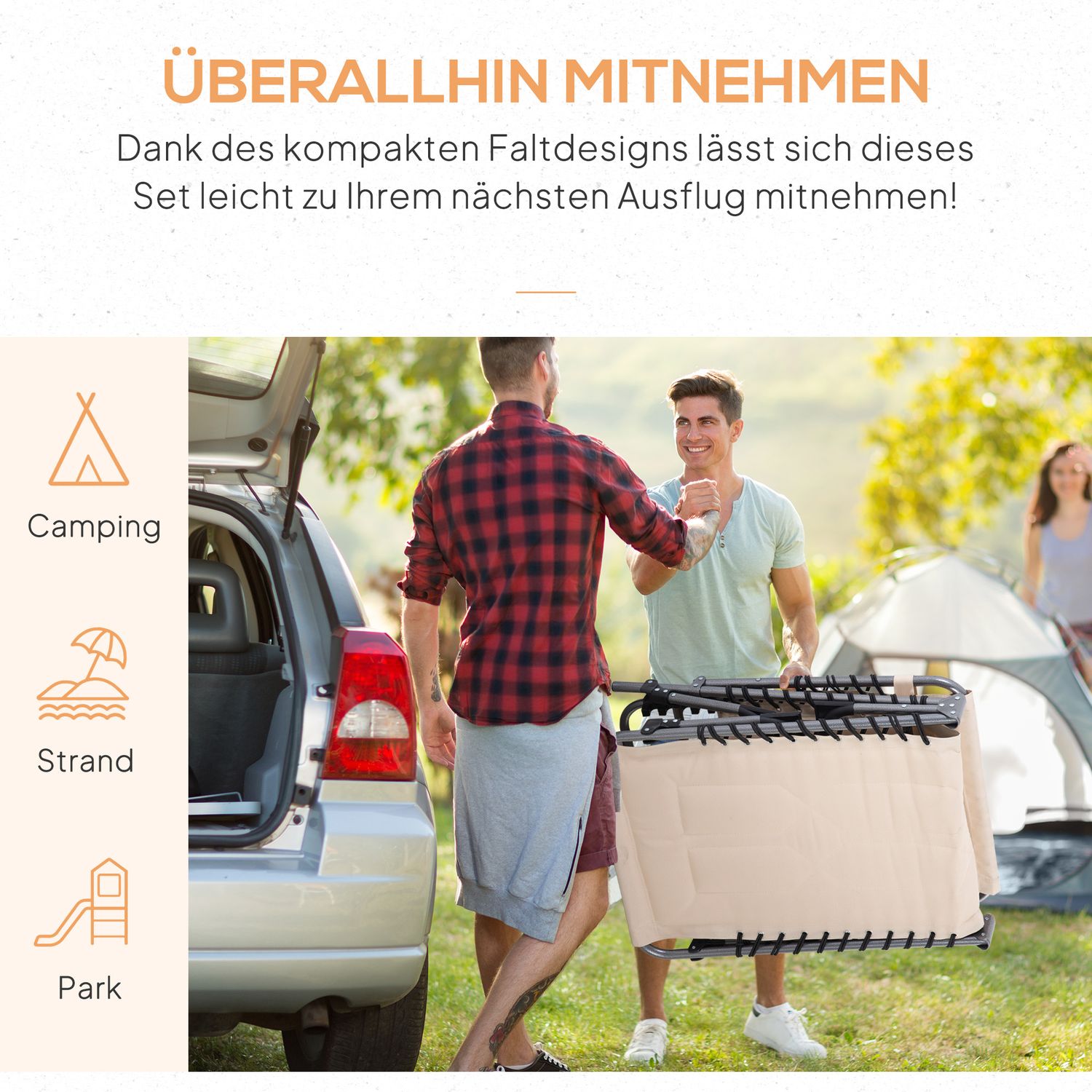 Fällbar solstol med kudde och justerbart ryggstöd