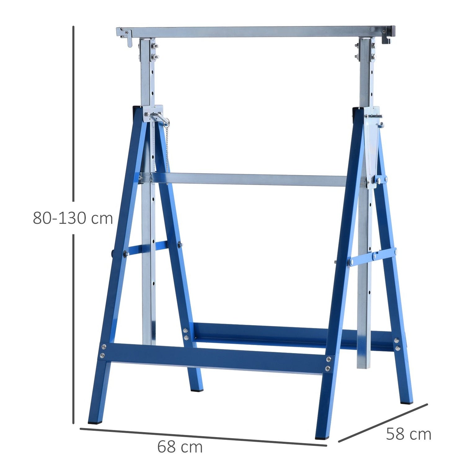 Fällbar stålbock, 200 kg, justerbar höjd, blå