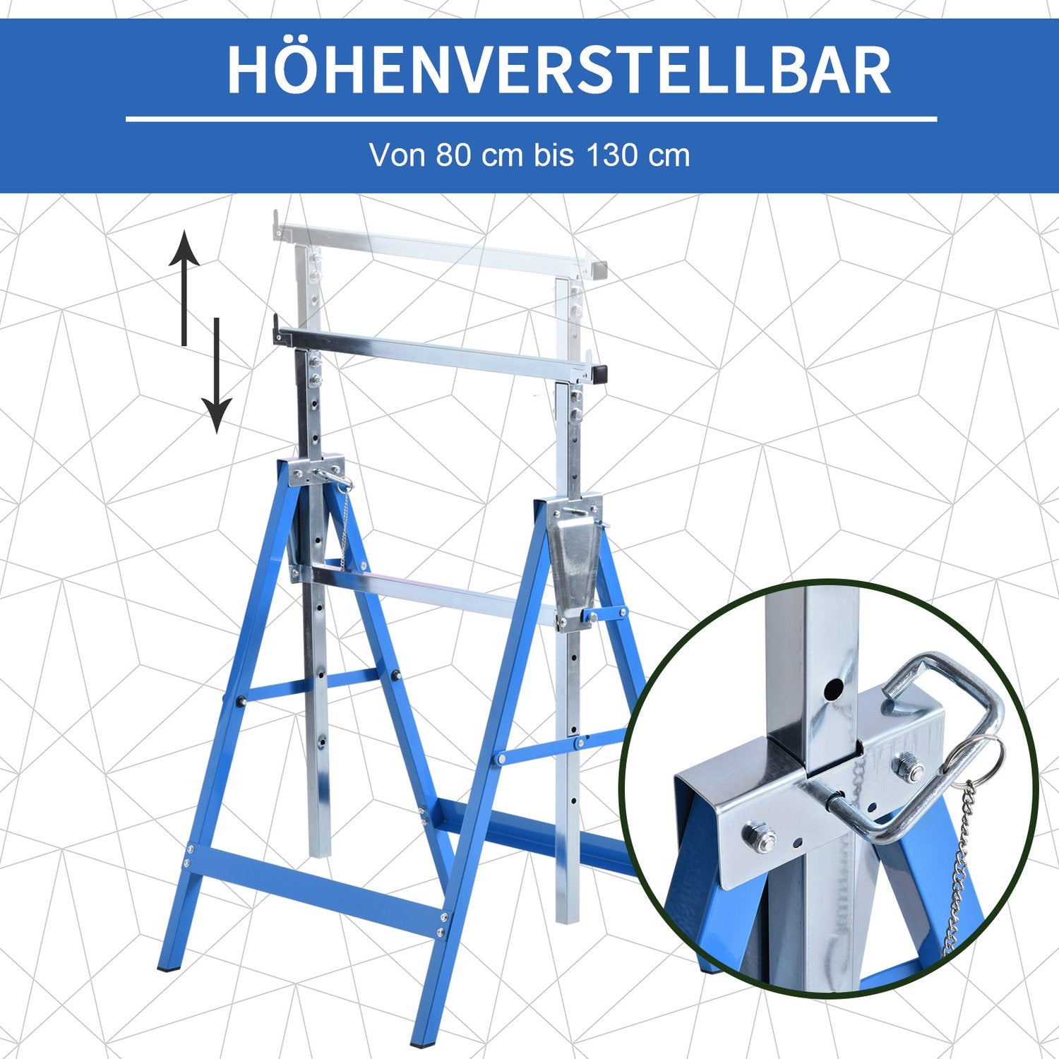 Fällbar stålbock, 200 kg, justerbar höjd, blå